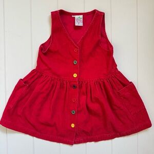 Vtg Radishes & Roses Red Corduroy Pinafore Dress Rainbow Buttons Girl Size 5 90s